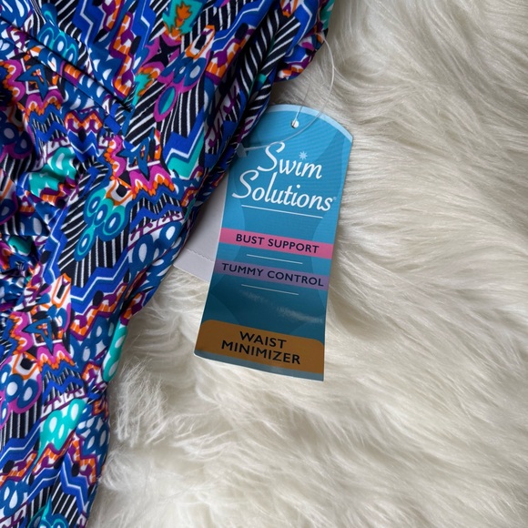 Swim Solutions One Piece Swimsuit Blue Orange Purple Print Size 8 NWT - Picture 3 of 7